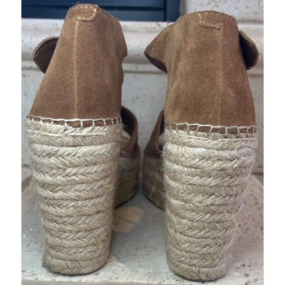 Marc Fisher Alida Espadrille Platform Wedge Natural Brown Sandal Size 11
